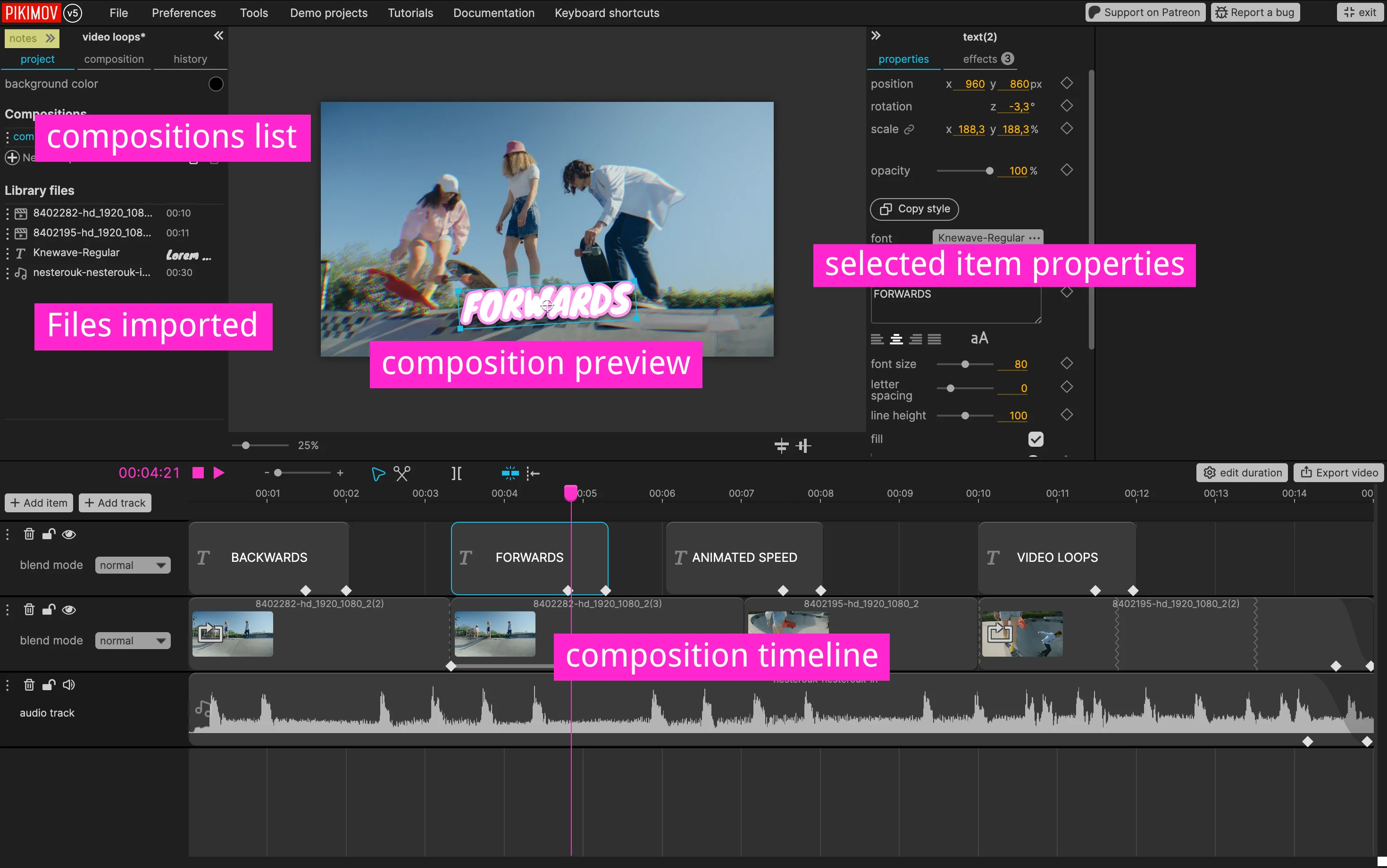 Pikimov classic editor interface